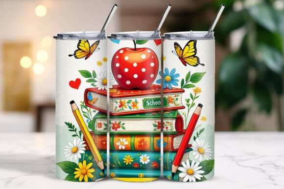 Apple Books Pencil Butterfly Tumbler Design