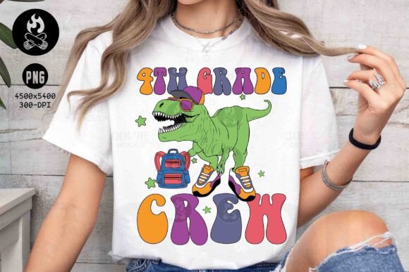Stomp into the School Year with the Ultimate 4th Grade Crew Dinosaur PNG Design